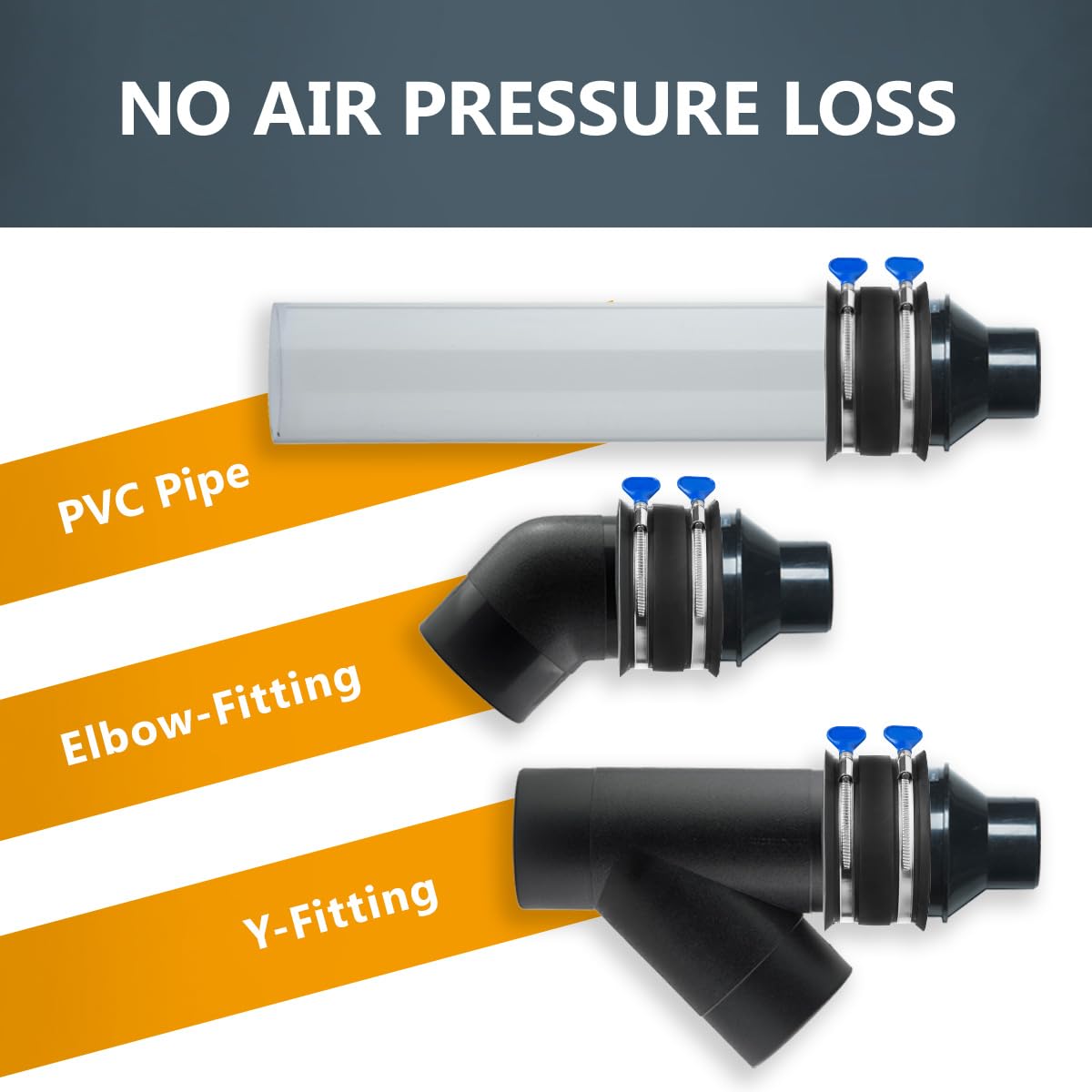POWERTEC reducer cone from 4" to 2-1/2" for clean hose transitions.