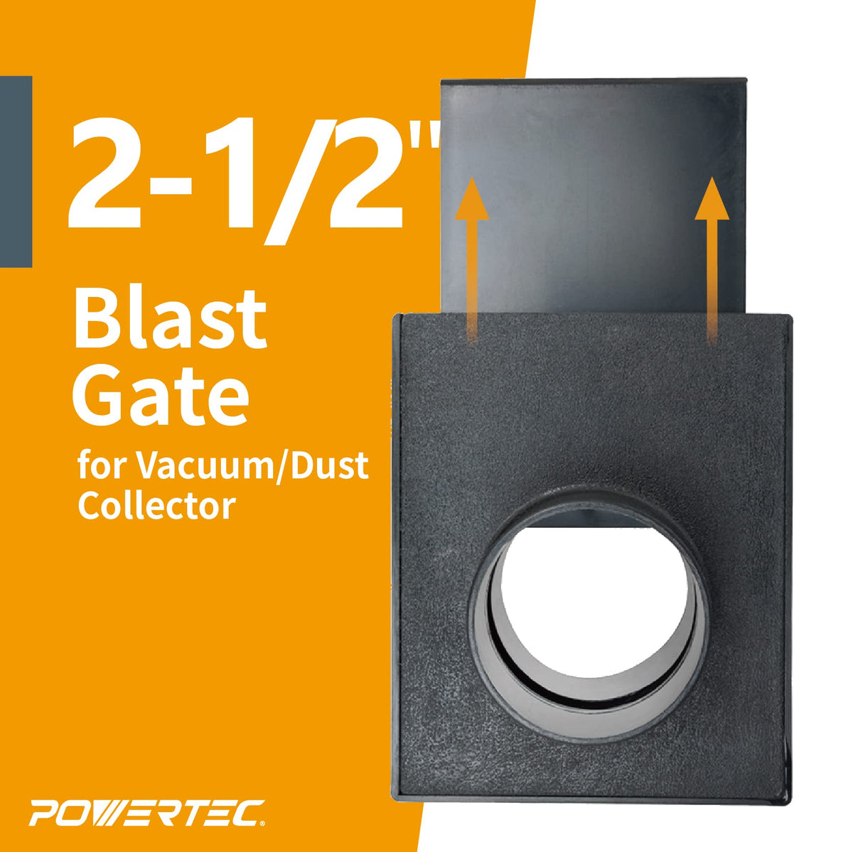 POWERTEC blast gate closed housing demonstrates smooth sliding groove for easy operation