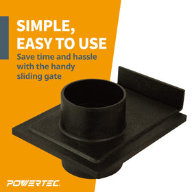POWERTEC 70133-P2 blast gate side view highlighting compact, durable ABS plastic body