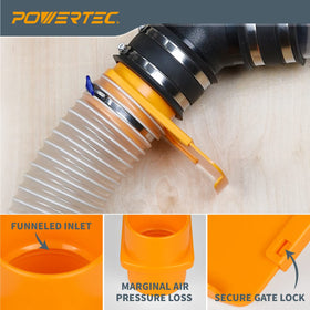 POWERTEC blast gate closed, gapless design minimizing air leakage