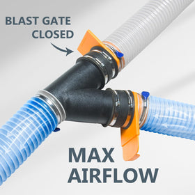POWERTEC blast gate with tapered OD from 3-7/8 to 4-1/8 inches