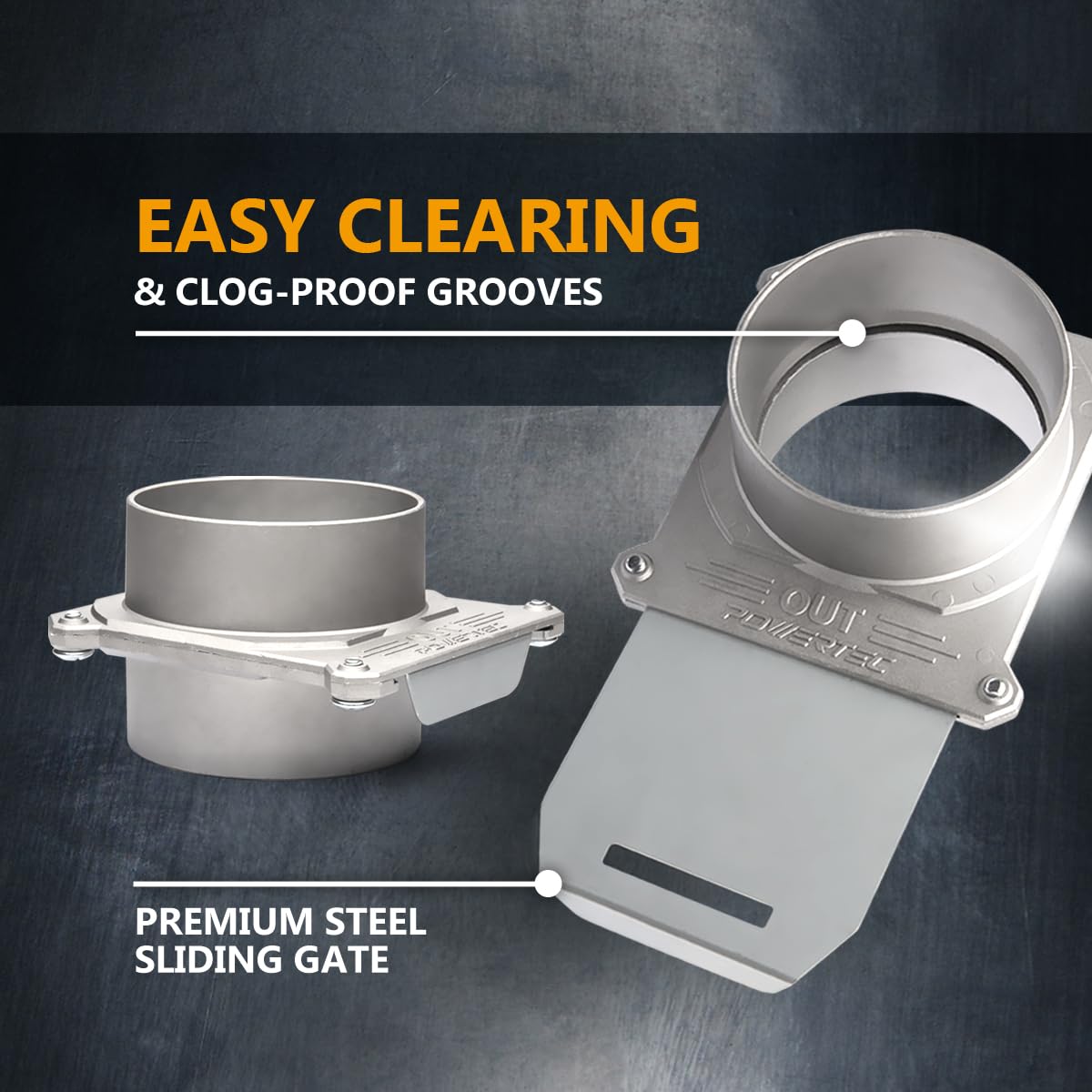 POWERTEC 70326 aluminum-body blast gate built to withstand debris
