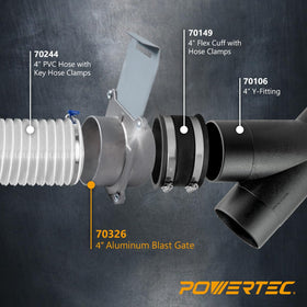 POWERTEC blast gate with built-in locking stop stays aligned