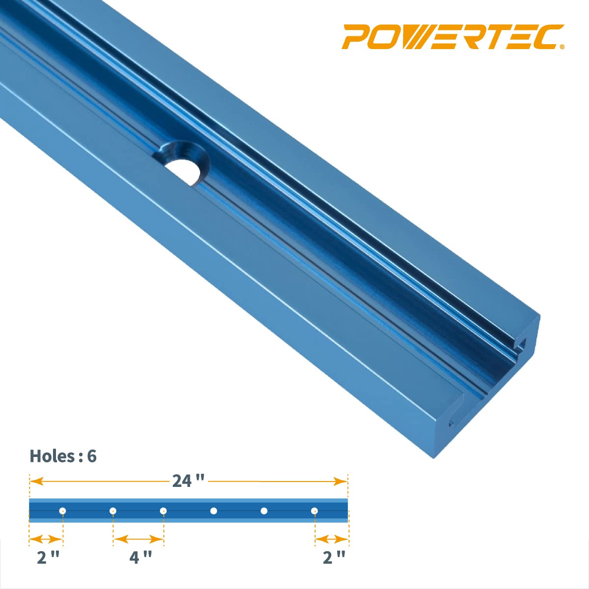 PowerTEC 71118 predrilled T-track with mounting holes for quick install.