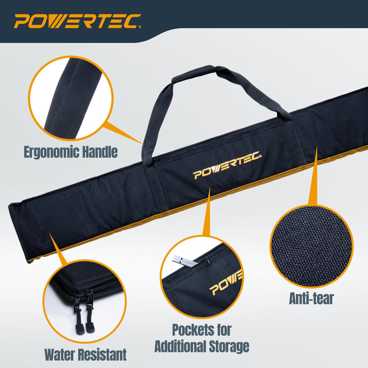 POWERTEC 71411 dual-sided padding inside protects rails during storage