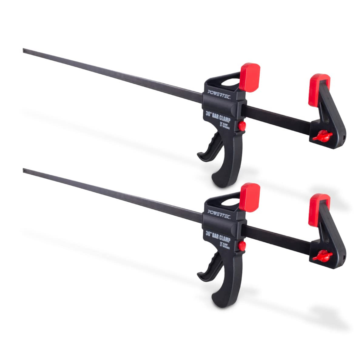 POWERTEC 71597 36-Inch bar clamp with spreader in use for precise glue-ups.