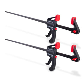 POWERTEC 71597 36-Inch bar clamp with spreader in use for precise glue-ups.