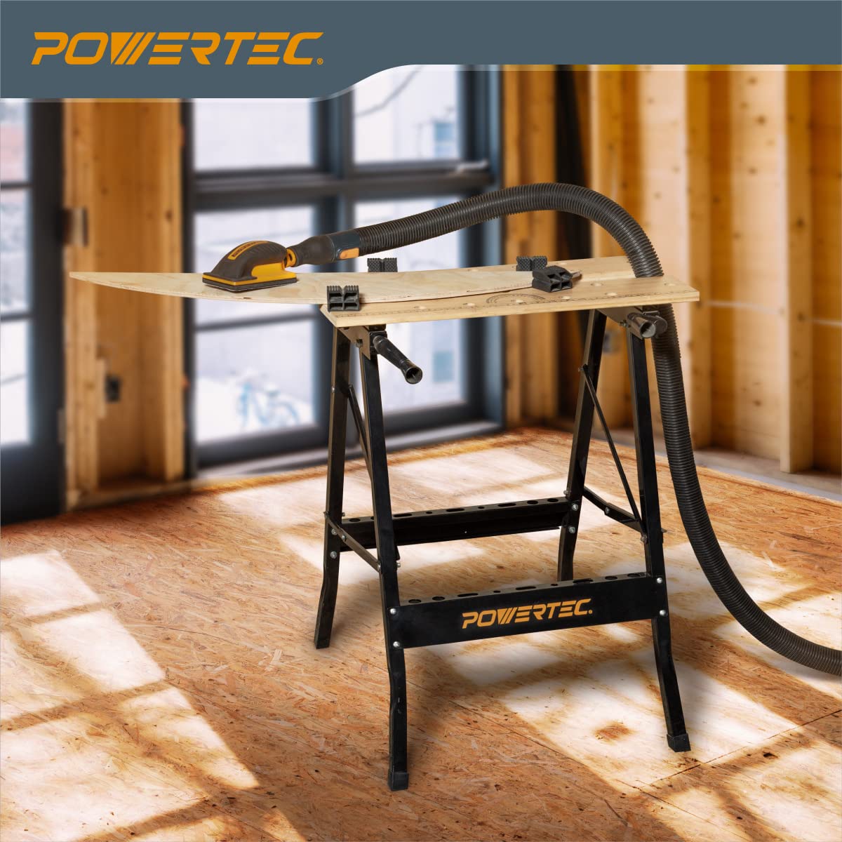 POWERTEC bamboo table top detail provides a sturdy, smooth surface for cutting and layout.