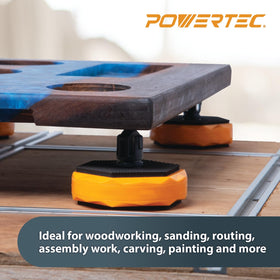 POWERTEC Bench Dog Puck elevated support for stable routing and sanding.
