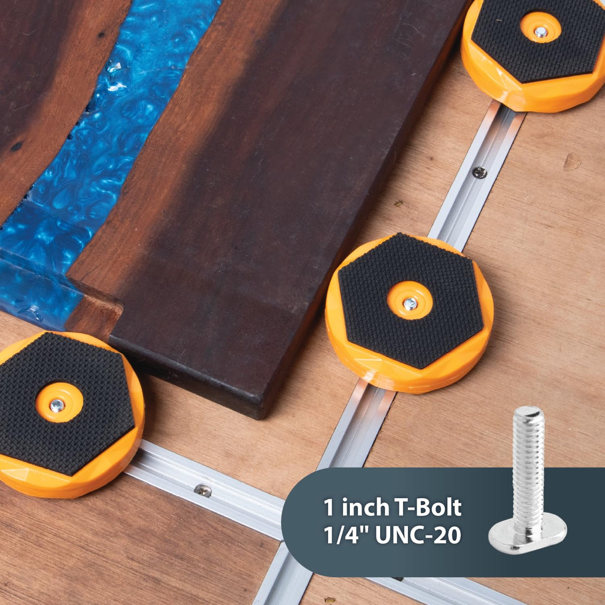 POWERTEC Bench Dog Puck compatible with T-tracks for quick setups.