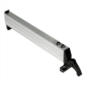 POWERTEC BS900RF rip fence front view highlights aluminum construction for stable guiding