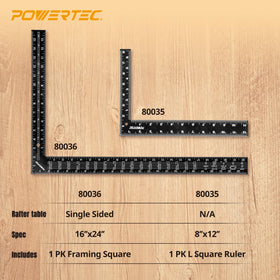 POWERTEC carpenter square 8x12 close-up markings for quick readings