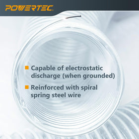 POWERTEC clear hose enables visible dust and vapor monitoring during use