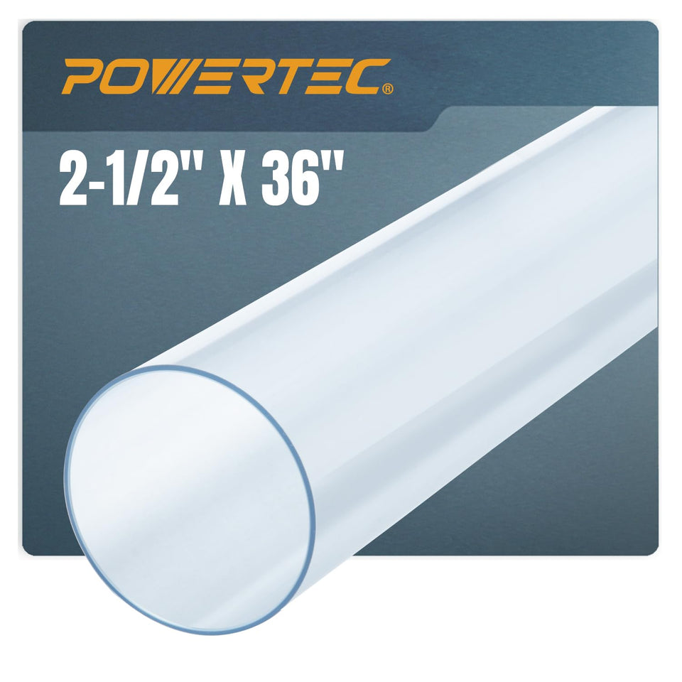 PowerTEC clear PVC pipe close-up shows blue tint and see-through airflow.