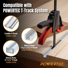 POWERTEC clamp on DeWalt-style guides showing cross-brand compatibility