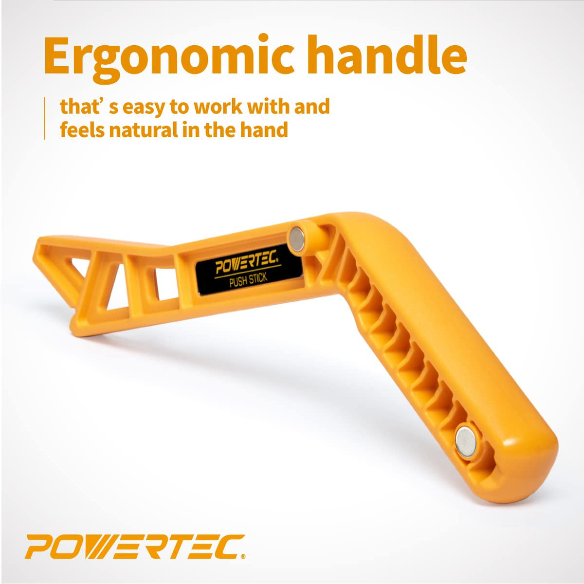 POWERTEC deluxe L-shaped push stick with ergonomic grip for precise control.
