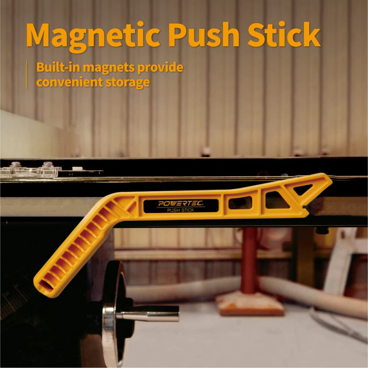 Close-up of the contoured handle on the POWERTEC push stick.