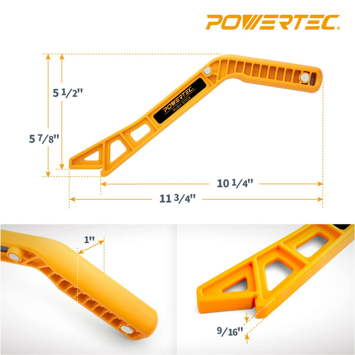 POWERTEC push stick non-slip surfaces with cleats for secure handling.