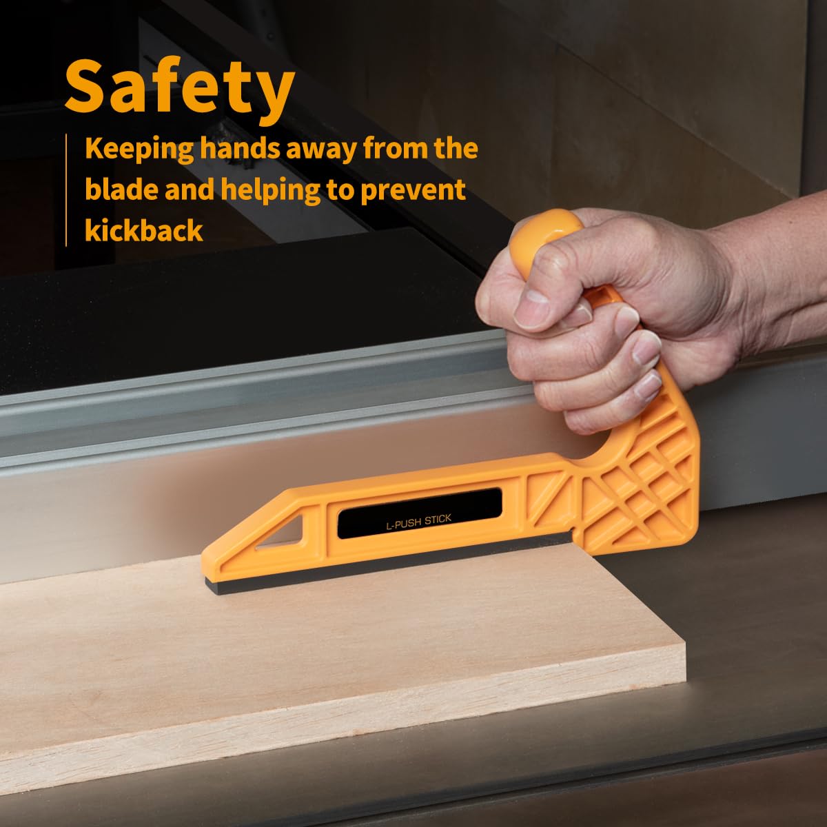 POWERTEC push sticks in use on a table saw guiding stock safely.