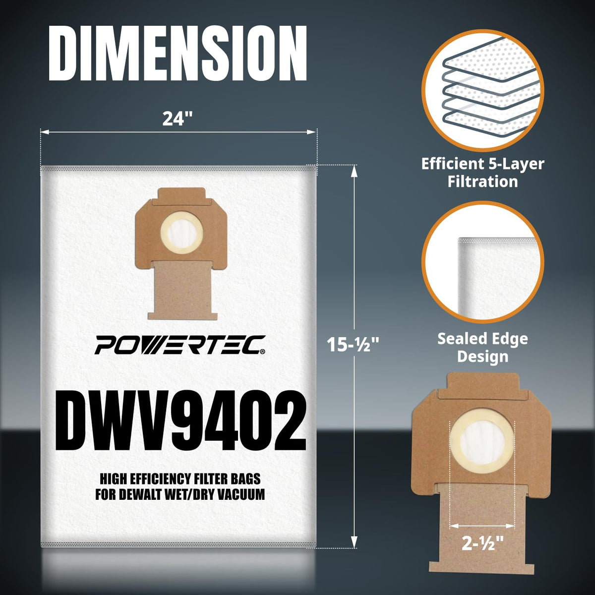 POWERTEC DWV012 fleece bag close-up shows durable, tear-resistant material.