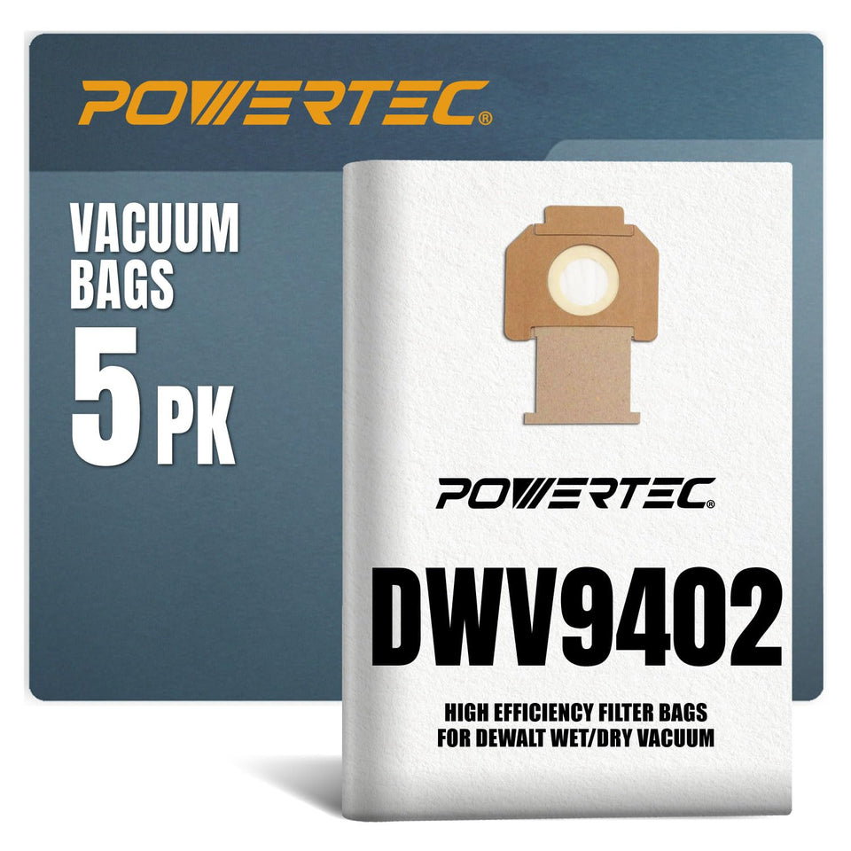 POWERTEC fleece bags for DeWalt DWV9402 enhance filtration with self-cleaning action.