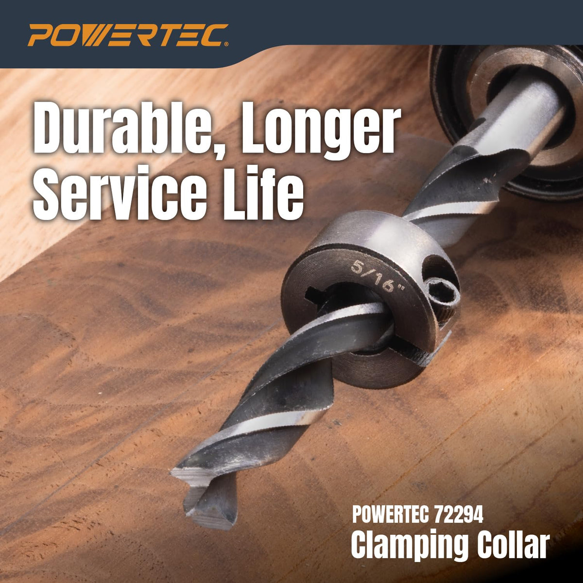 POWERTEC drill bit stop collar 1/2 inch ensures uniform drilled holes in assembly work.