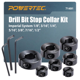 POWERTEC drill bit stop collar 1/8 inch for precise depth control in cabinetry.