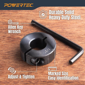 POWERTEC drill bit stop collar 5/16 inch for uniform pocket hole depths.