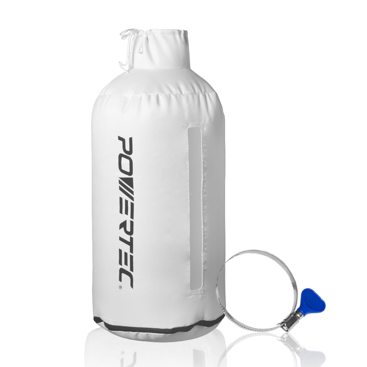 Powertec 30-micron dust bag close-up showing filtration for cleaner air
