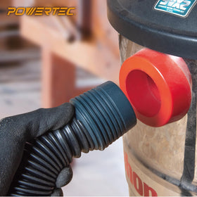 POWERTEC dust collection setup enables easy extension to shop vacs and tools