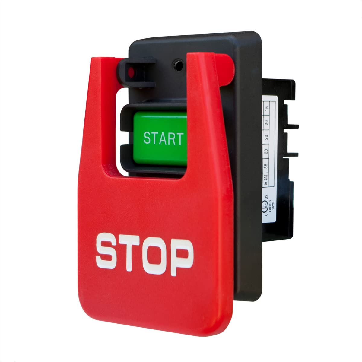POWERTEC emergency paddle switch with red paddle for fast, visible power off.