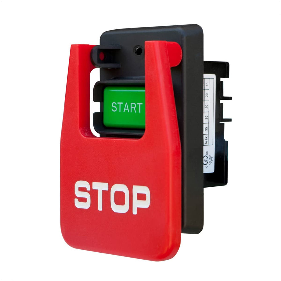 POWERTEC emergency paddle switch with red paddle for fast, visible power off.