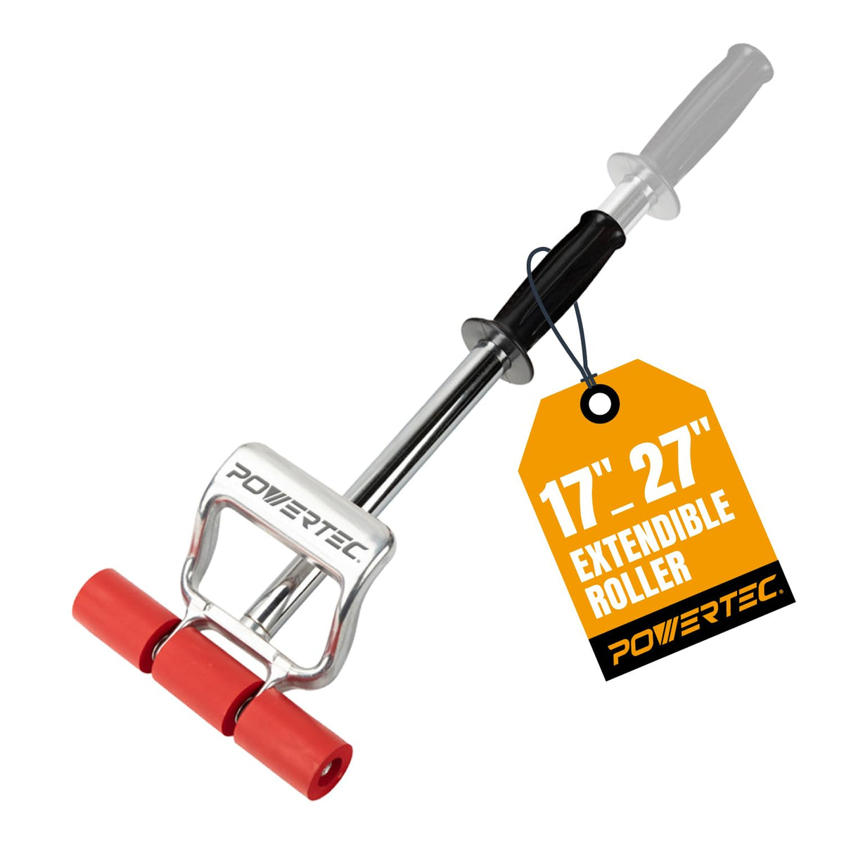 POWERTEC extendable roller in use, 27 inch reach for walls and floors