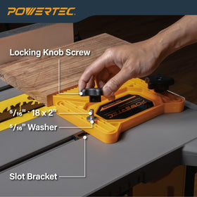 POWERTEC featherboards in horizontal mounting show versatile setup.