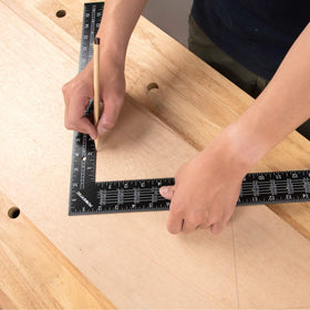 POWERTEC Framing Square edge and straight-edge capability supports wide-stock layout.