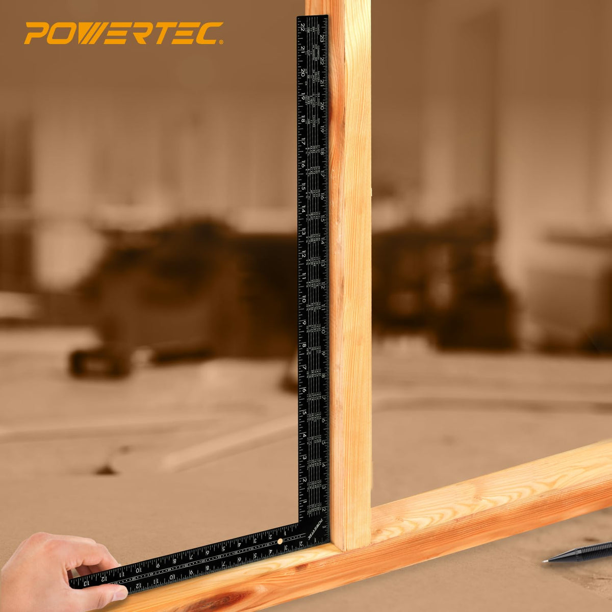 POWERTEC Framing Square steel construction ensures long-lasting durability in busy workshops.