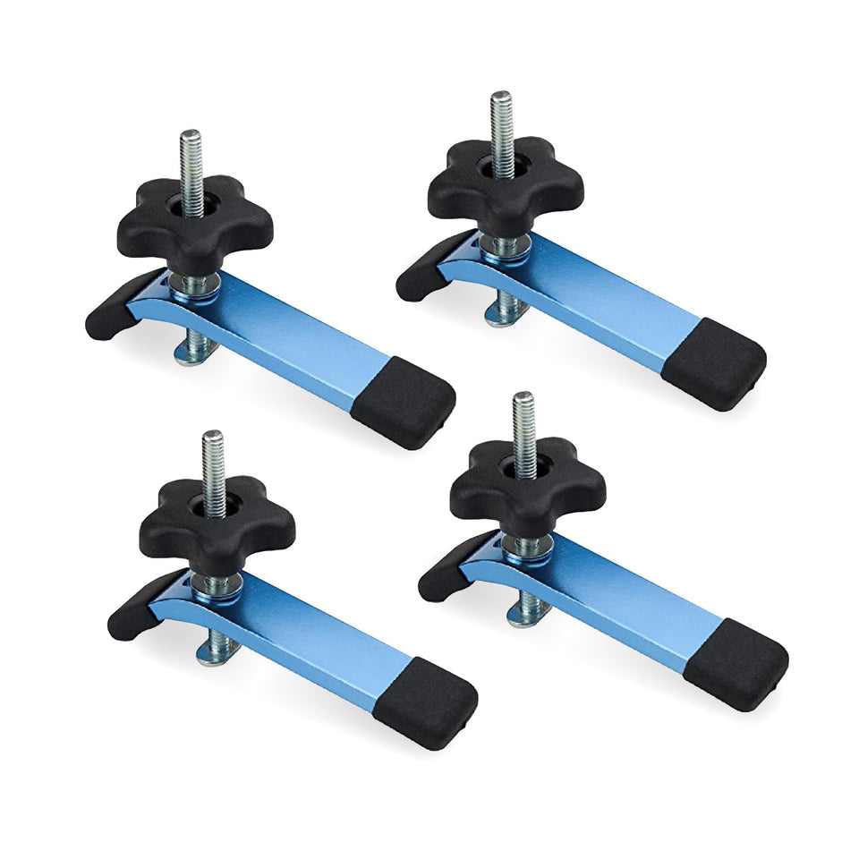 POWERTEC 71168-P2V hold-down clamps in a 4-pack for secure t-track workholding