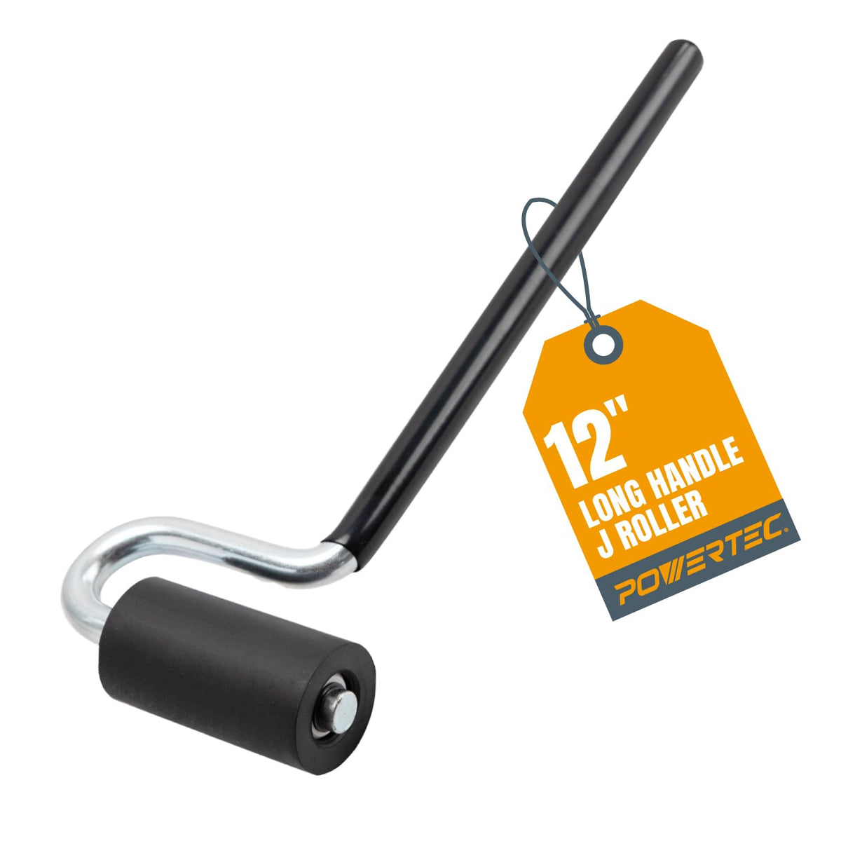 POWERTEC J-Roller with 12-inch handle applying even pressure to laminate