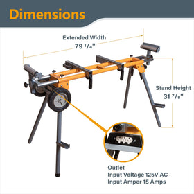 POWERTEC miter saw stand with 8-inch wheels enabling smooth mobility on any floor