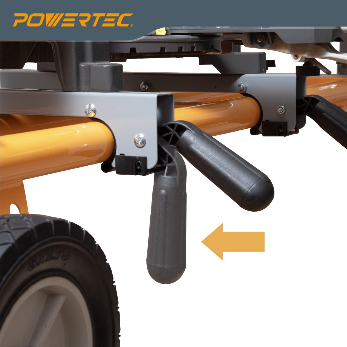 POWERTEC miter saw stand built-in 110V outlet for convenient power access