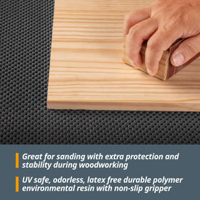 POWERTEC non-slip mat provides sanding support with minimal movement.