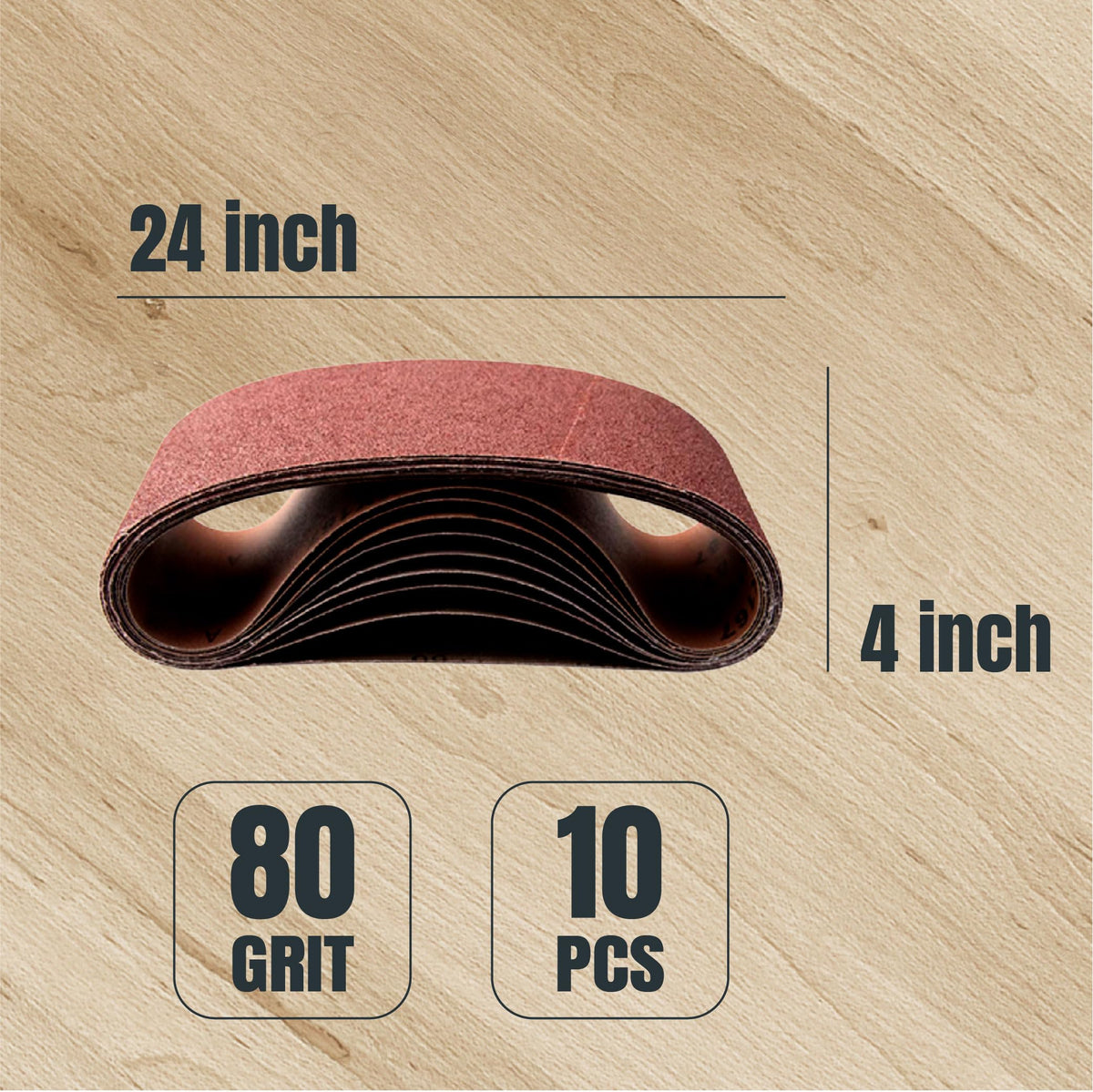 POWERTEC open-coat aluminum oxide belt for durable wood shaping