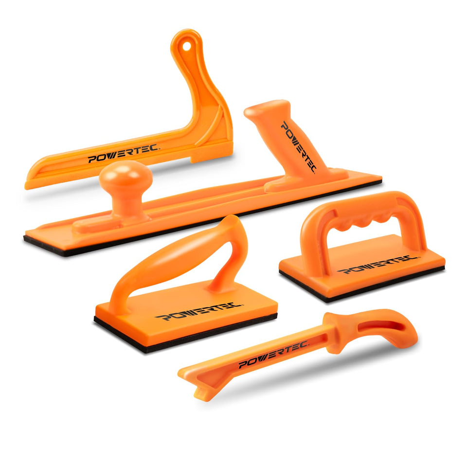 POWERTEC long hold down push block provides steady downward pressure for accurate cuts.