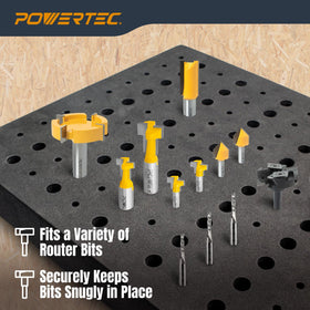 POWERTEC router bit storage tray foam detail cushions and protects bits during transport