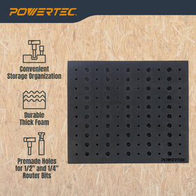POWERTEC router bit storage tray with closed lid for secure, portable organization