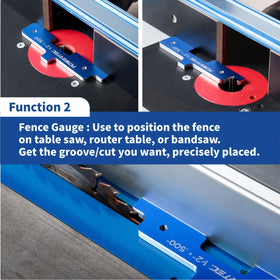 POWERTEC aluminum depth gauge bars arranged for router table and saw alignment