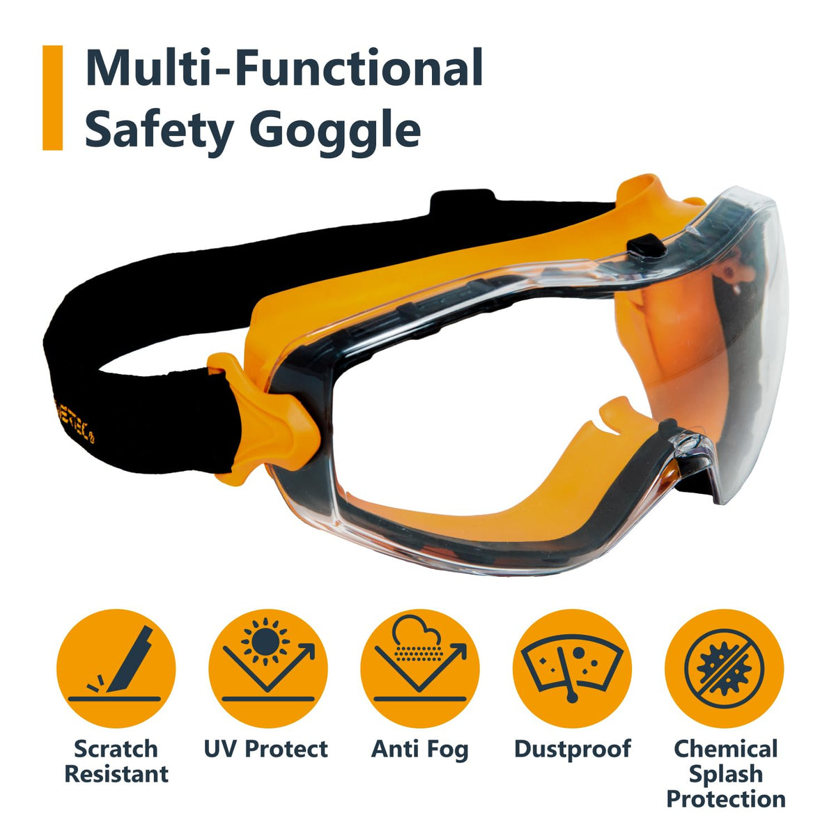 POWERTEC goggles feature anti-fog, scratch-resistant lenses for clear vision.