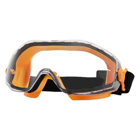 POWERTEC safety goggles over glasses with adjustable headband for secure fit.
