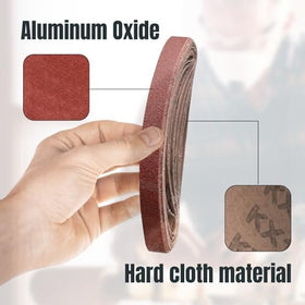 POWERTEC sanding belts 120-grit close-up for finishing and fine shaping on wood.