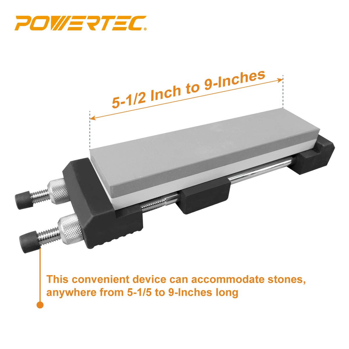 PowerTEC holder fits stones 5.5 to 9 inches for flexible use.